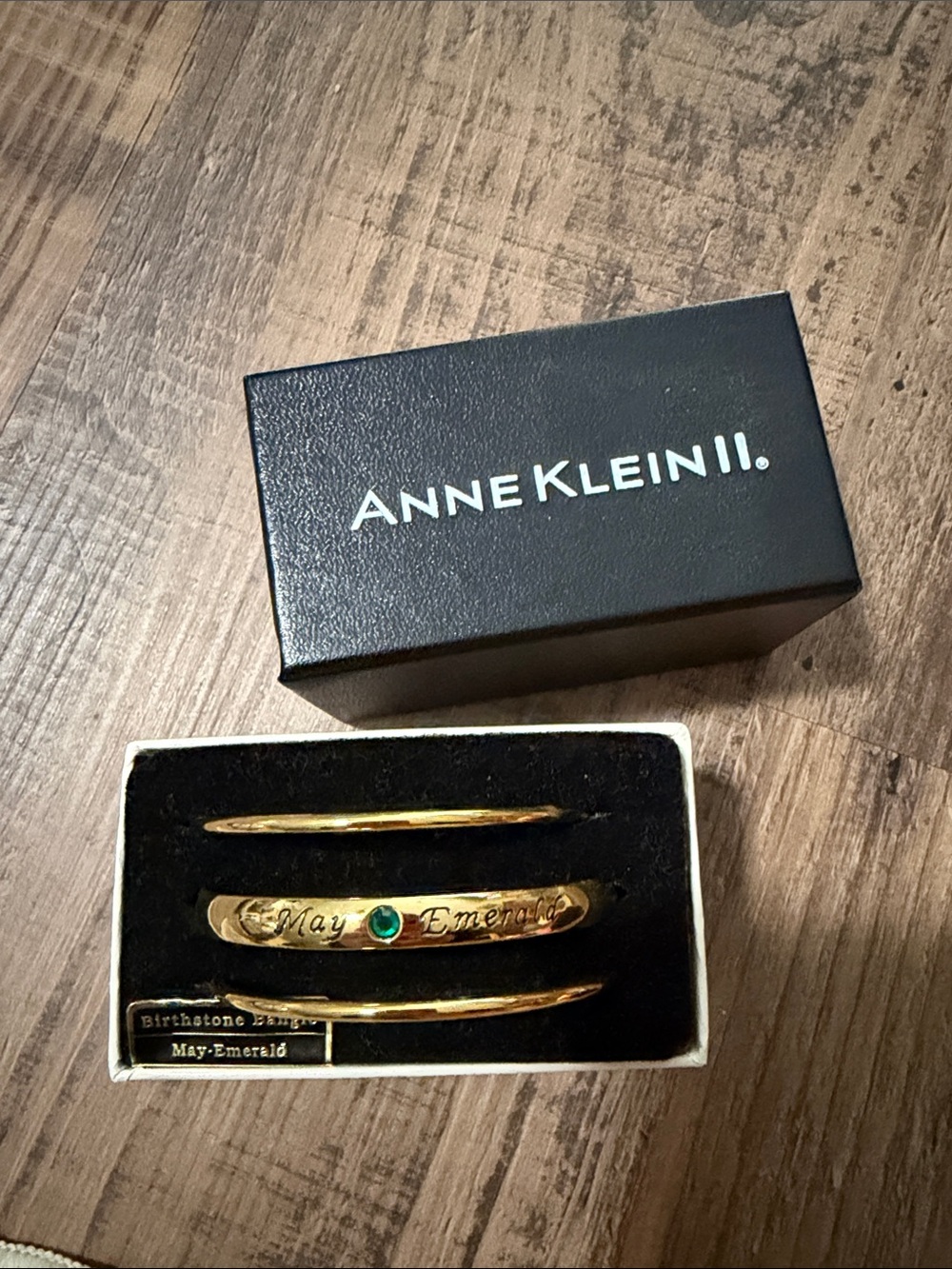 Anne Klein Gold-Tone May Birthstone Bangle Trio with Green Accent